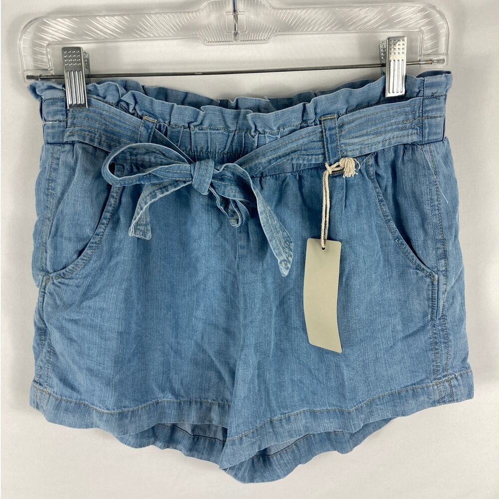 NWT Jolt Paperbag Linen Blend Tie Waist Shorts Blue Size Small